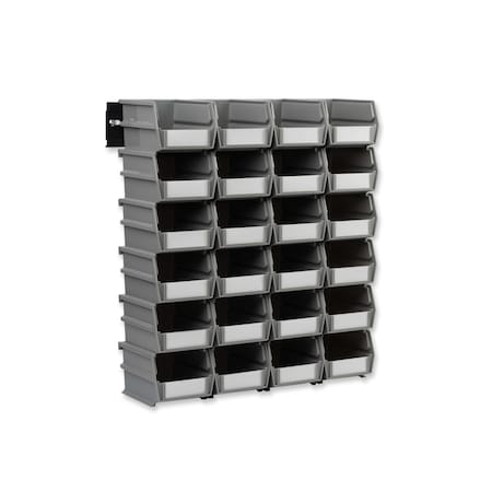 Triton Products Wall Storage Unit W/ (24) 5-3/8" L x 4-1/8" W x 3" H Gray Poly Bins & Wall Mount Rails 3-210GRWS